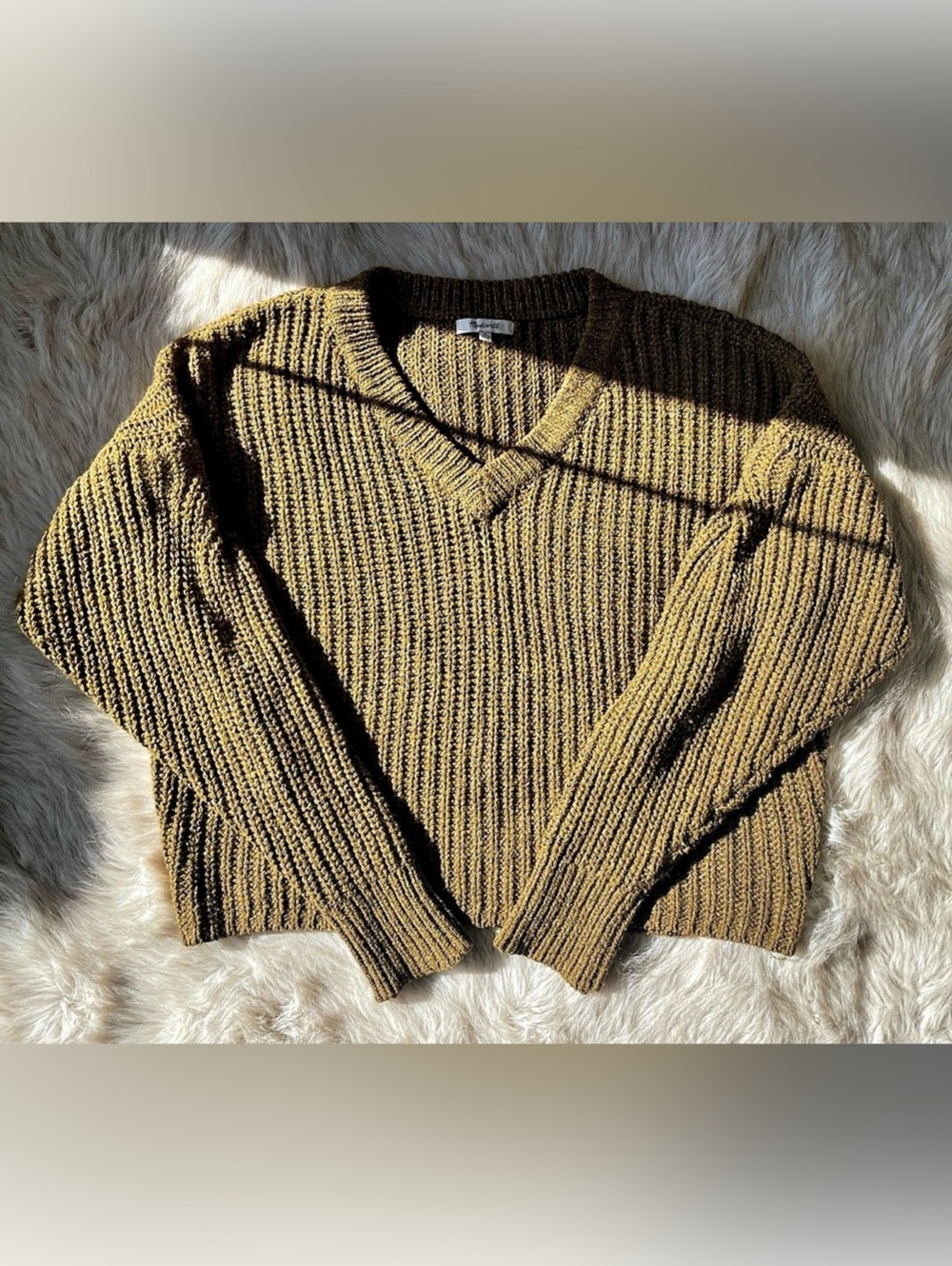 Madewell Pleat-Sleeve Pullover Sweater in Olive Size Medium